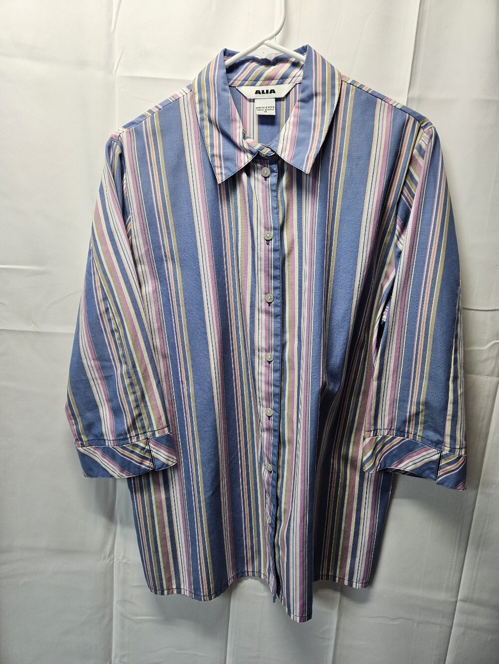 Alia Blue Pink Multi-Stripe Button-Down Shirt NWOT